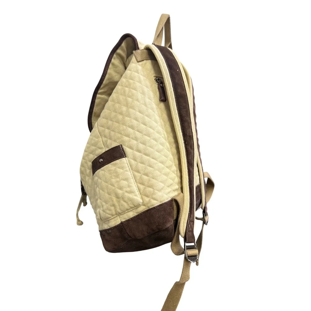 Vera‎ Bradley Quilted Canvas Suede Trim Backpack Cream Brown Boho Rucksack